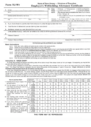 New Jersey Form Nj W4