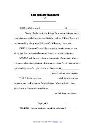 New Jersey Last Will And Testament Form