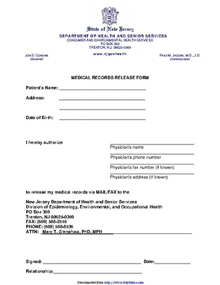 New Jersey Medical Records Release Form 1