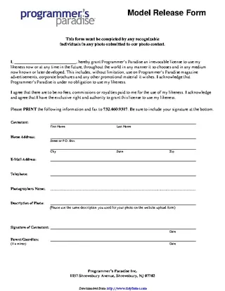 Forms New Jersey Model Release Form