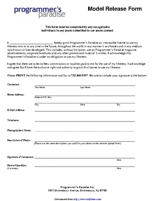 New Jersey Model Release Form