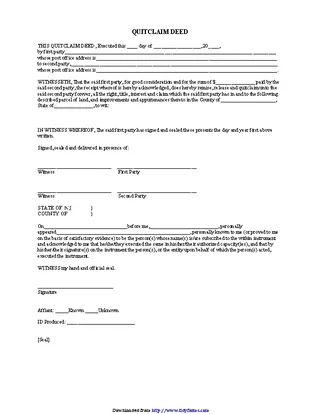 Forms New Jersey Quitclaim Deed Form 2