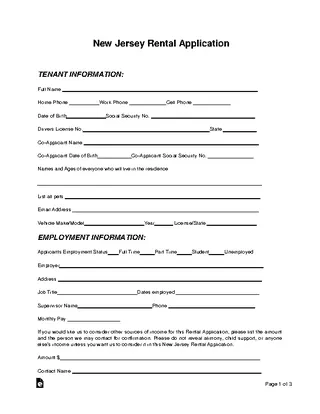 Forms New Jersey Rental Application Form