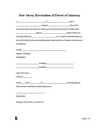 New Jersey Revocation Power Of Attorney