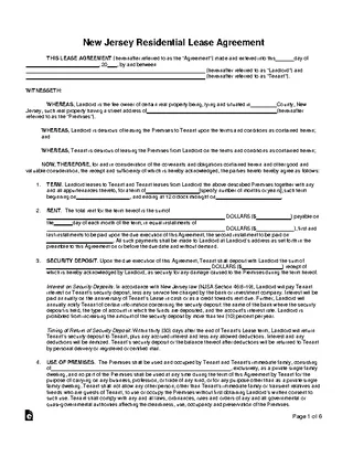 New Jersey Standard Residential Lease Agreement Form