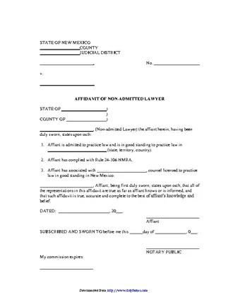 New Mexico Affidavit Of Non Admitted Lawyer Form