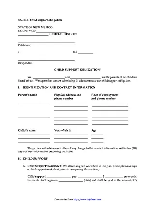 New Mexico Child Support Obligation Form