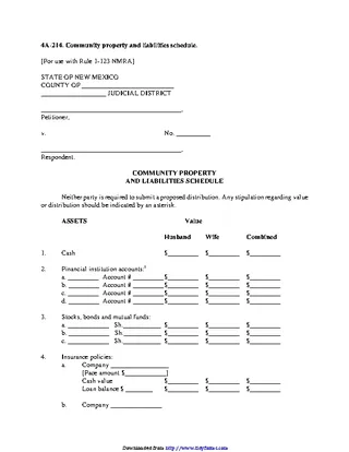 New Mexico Community Property And Liabilities Schedule Form