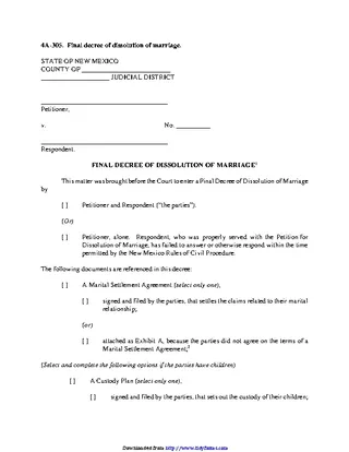 New Mexico Final Decree Of Dissolution Of Marriage Form