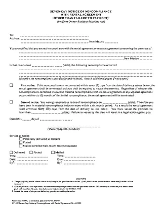 New Mexico Notice To Quit 7 Day Noncompliance Cv106 Form