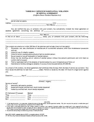 New Mexico Notice To Quit Nonpayment Of Rent Form Cv 105
