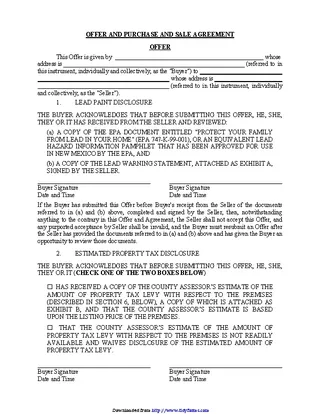 New Mexico Offer And Purchase And Sale Agreement Form