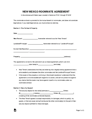 New Mexico Roommate Agreement Form