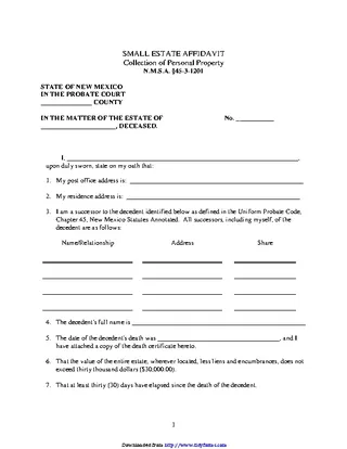 New Mexico Small Estate Affidavit Form