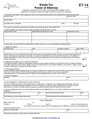 New York Estate Tax Power Of Attorney Form