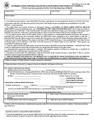 New York Health Information Release Form