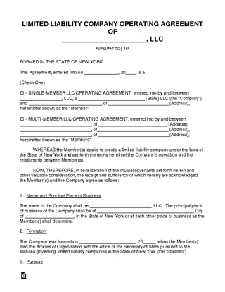 Forms New York Llc Operating Agreement Template