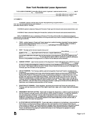 New York Standard Residential Lease Agreement Template