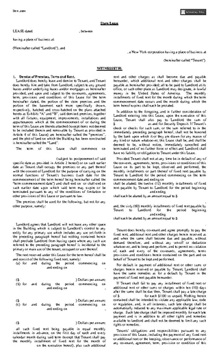 New York Store Lease Agreement Form