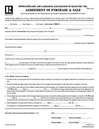 Forms Newfoundland And Labrador Agreement Of Purchase And Sales Form 2