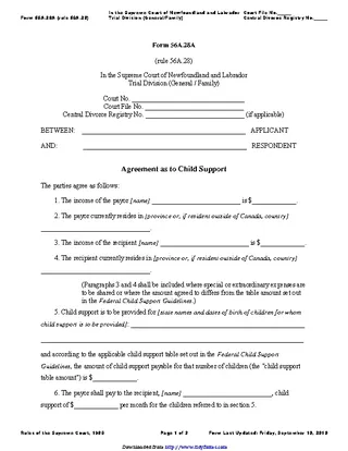 Forms Newfoundland And Labrador Agreement To Child Support Form