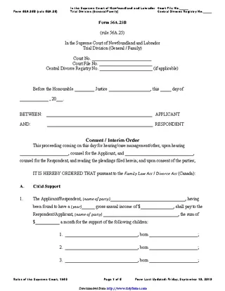 Newfoundland And Labrador Consent Interim Order Form