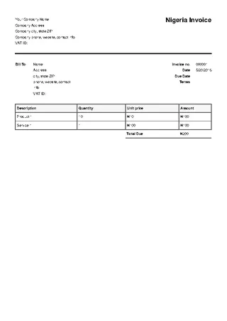 Nigeria Invoice Template