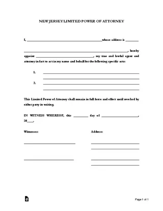 Nj Limited Power Of Attorney Form