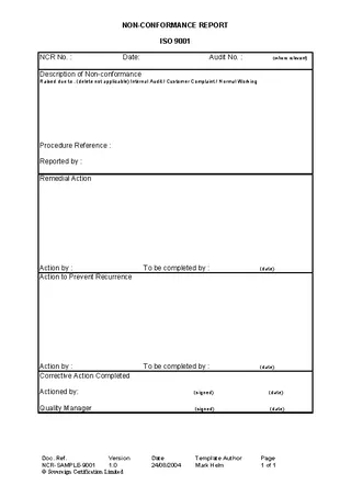 Nonconformance Report Template