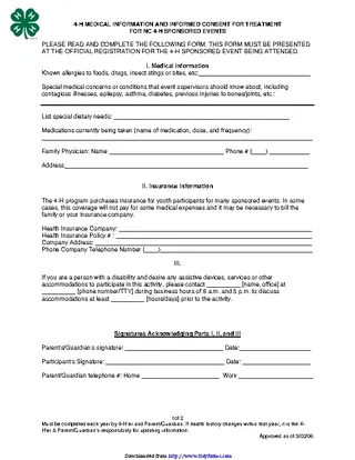 Forms North Carolina 4 H Medical Release Form
