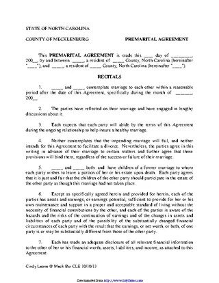 Forms North Carolina Agreement Sample