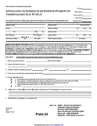 Forms North Carolina Application To Terminate Or Suspend Payment Of Compensation