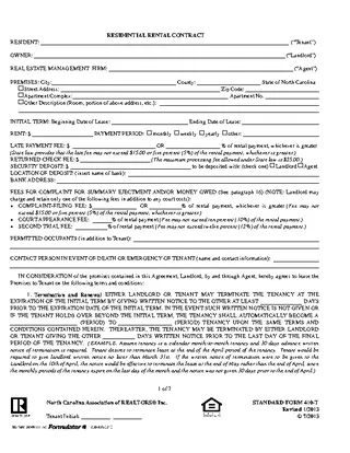 North Carolina Association Of Realtors Lease Agreement Form 410 T