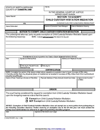 Forms North Carolina Child Custody Form