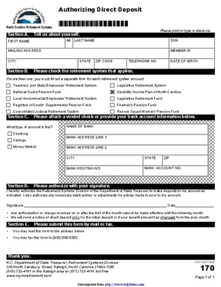 Forms North Carolina Direct Deposit Form 2