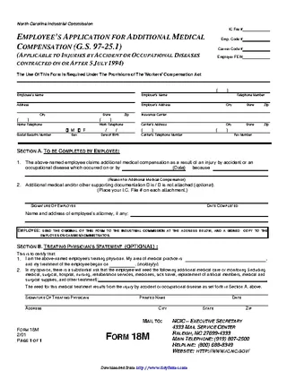 North Carolina Employees Application For Additional Medical Compensation