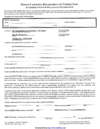 Forms North Carolina Medical Records Release Form 1