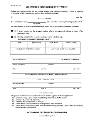 North Carolina Odometer Disclosure Statement Form MVR180