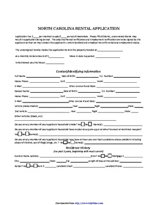 North Carolina Rental Application