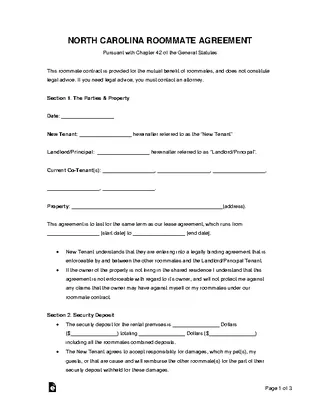 Forms North Carolina Roommate Agreement Template