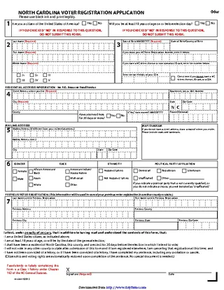Forms North Carolina Voter Registration Application
