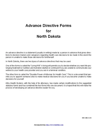 Forms North Dakota Advance Directive Form