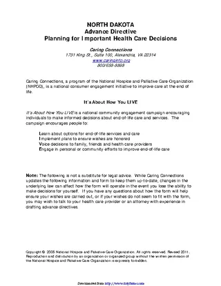 North Dakota Health Care Advance Directive Form