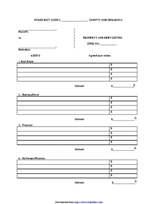 North Dakota Property And Debt Listing Form