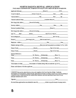 Forms North Dakota Rental Application Form