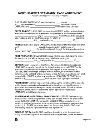 Forms North Dakota Standard Rental Agreement Template