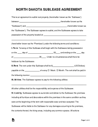Forms North Dakota Sublease Agreement Template