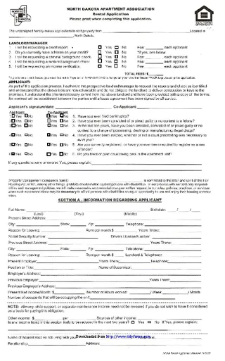 North Dakota Tenant Rental Application