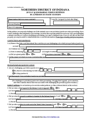 Northern District Of Indiana Habeas Corpus Petition