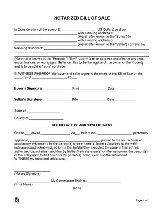 Forms Notarized Bill Of Sale Form